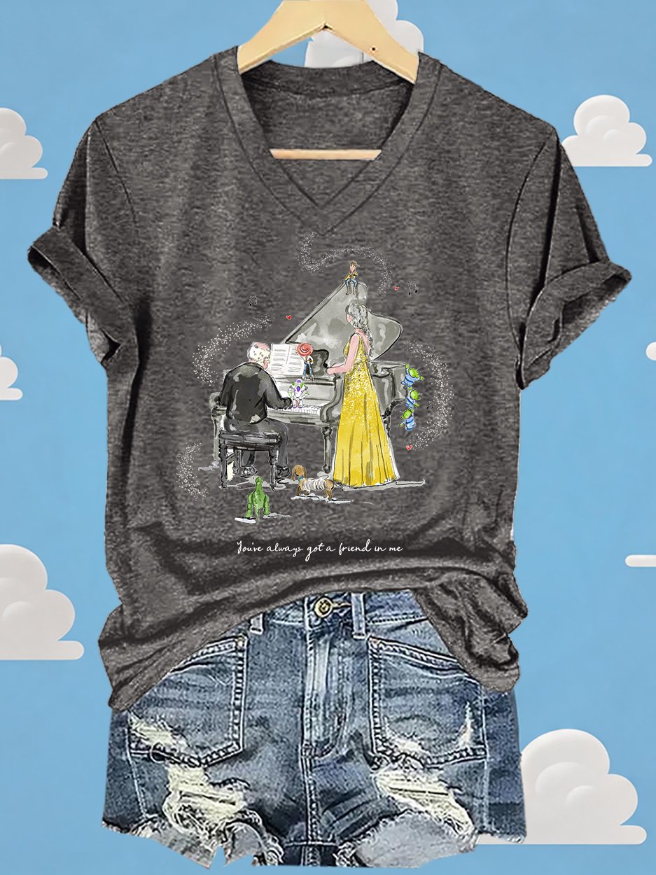 V-Neck Retro You've Always Got A Friend In Me Print T-Shirt