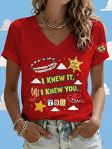 V-Neck Retro I Knew It Print T-Shirt