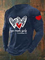 Men's Love Never Fails Heart Print Long Sleeve Top