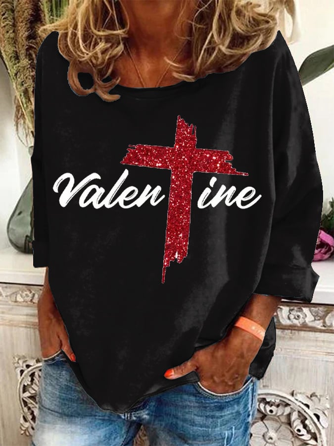 Women's Christian Valentine's Day Cross Printed Sweatshirt