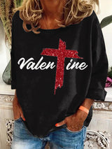 Women's Christian Valentine's Day Cross Printed Sweatshirt