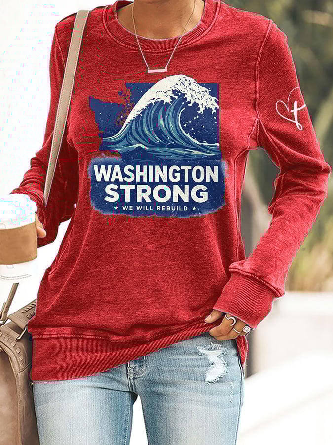 Retro Washington Strong We Will Rebuild Print Sweatshirt