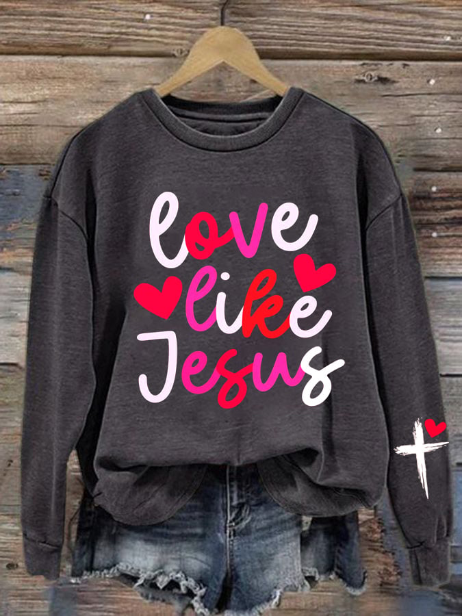 Women's Valentine's Day Printed Round Neck Sweatshirt