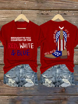 Women's  RED, WHITE & BLUE Print T-Shirt
