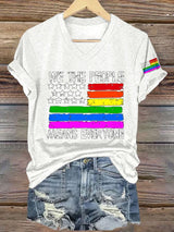 V-Neck Retro We The People Means Everyone Print T-Shirt