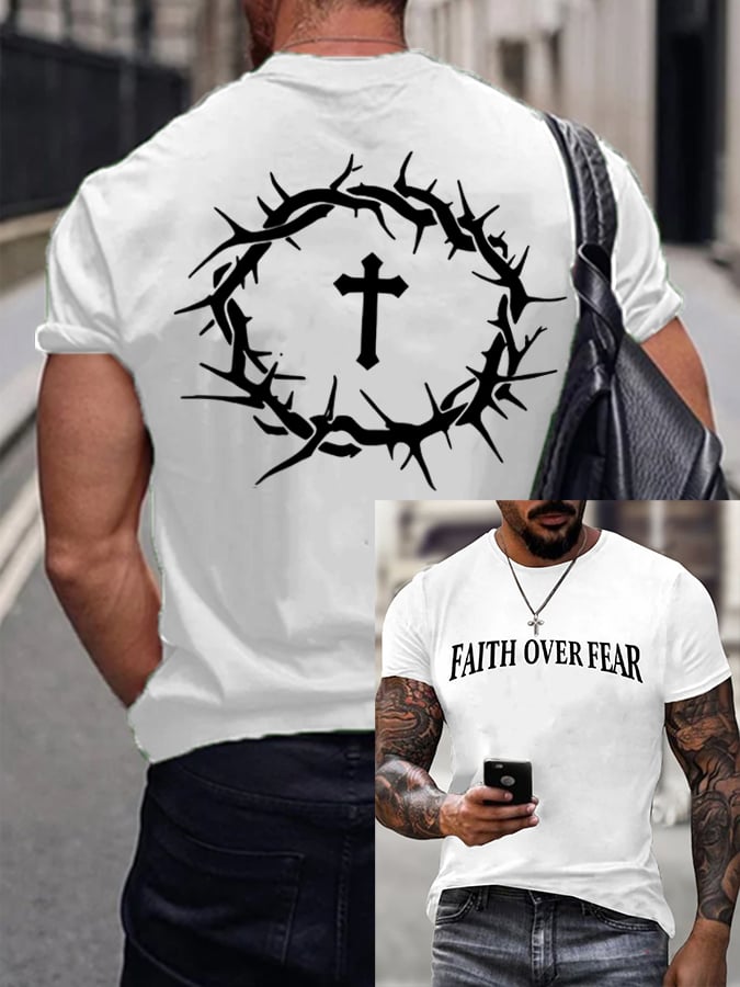 🔥Buy 3 Get 15% Off🔥Men's Faith Over Fear Printed Casual T-Shirt