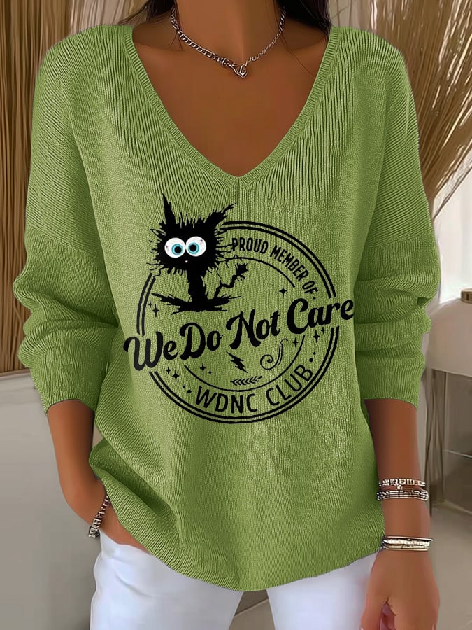 V-Neck Retro Funny Proud Member Of WDNC Club Menopause Perimenopause Print Knitted Tops