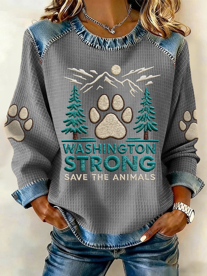 Retro Washington Strong Save The Animals Print Sweatshirt
