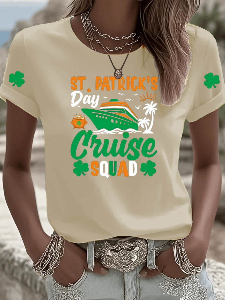 St. Patrick'S Day Pattern Clover Round-Neck 100% Cotton 180g T-Shirt