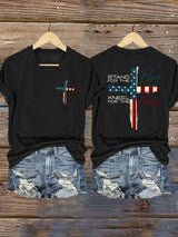 Women's Stand For The Flag Kneel For The Cross Printed Casual T-Shirt