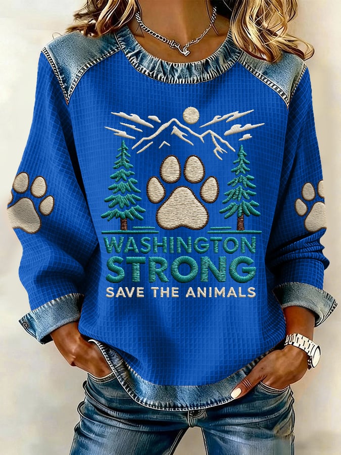 Retro Washington Strong Save The Animals Print Sweatshirt