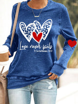 Women's Love Never Fails Heart Printed Casual Sweatshirt