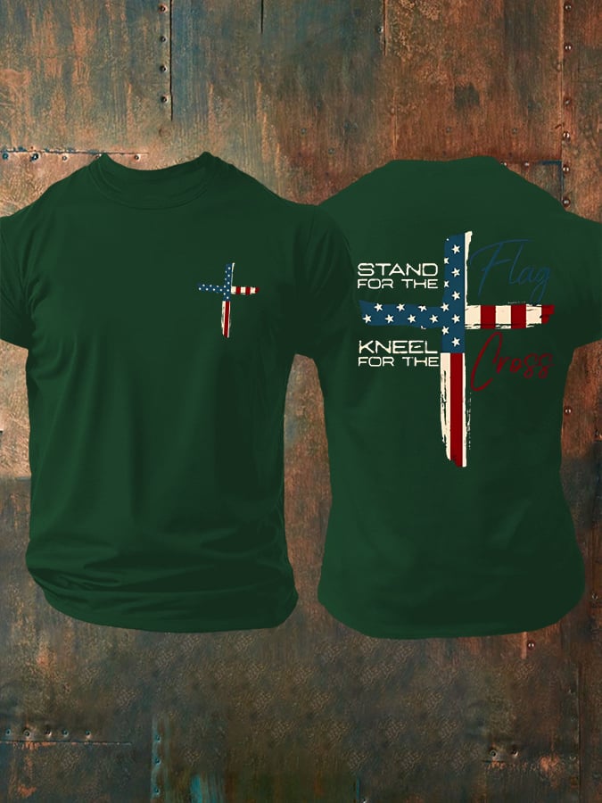 🔥Buy 3 Get 15% Off🔥Men's Stand For The Flag Kneel For The Cross Printed Casual T-Shirt