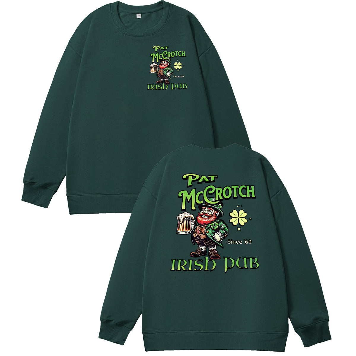 St.Patrick's Day Print Pattern 100% 300g Cotton Crew Neck Sweatshirt