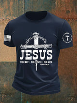 🔥Buy 3 Get 15% Off🔥Men's Jesus The Way The TruthThe Life Print Round Neck T-Shirt