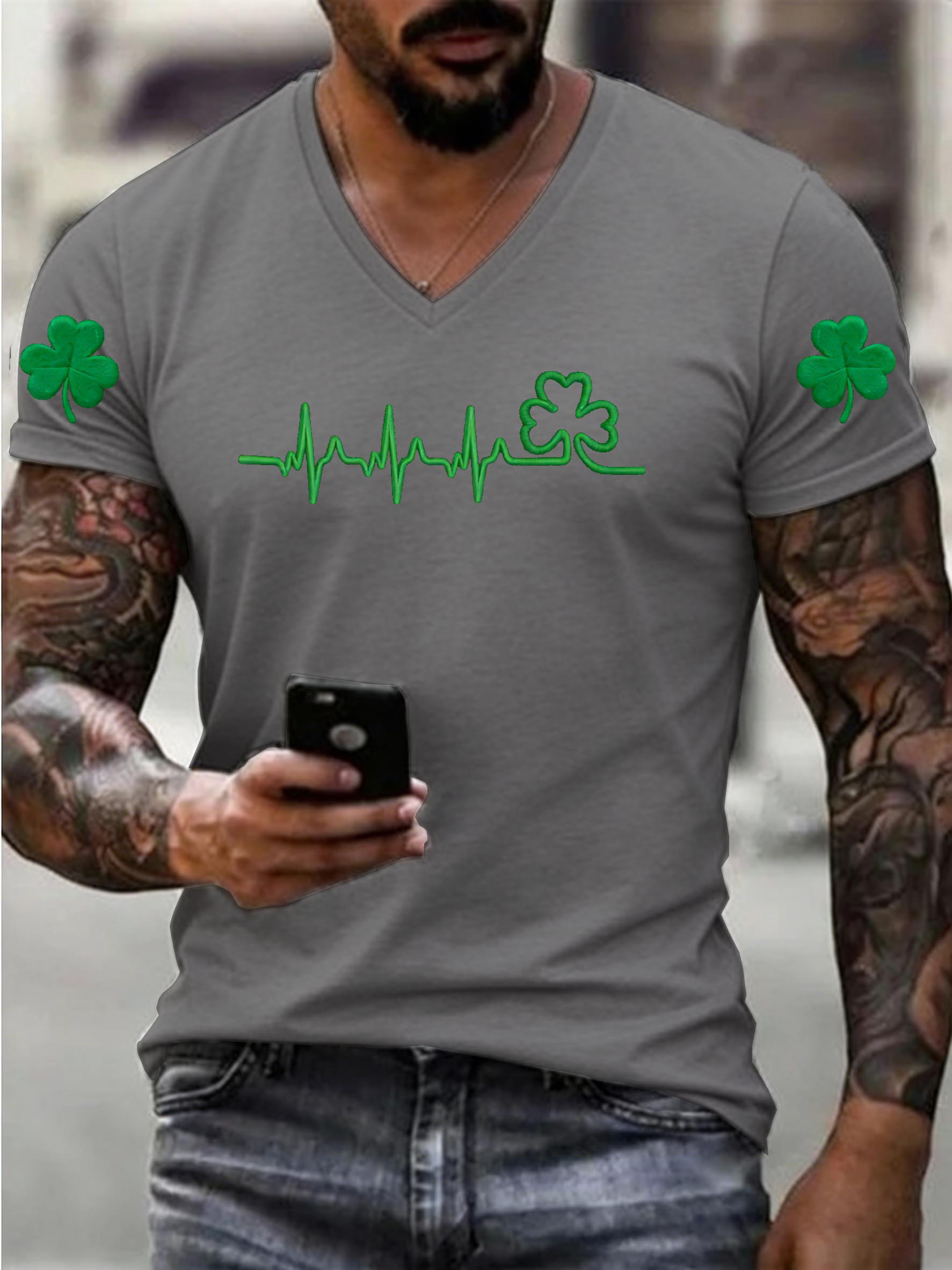 Women's St. Patrick's Day Pattern Print 100%Cotton V Neck T-Shirt