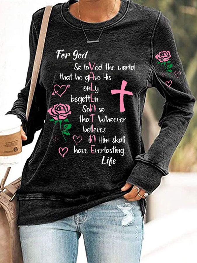 Women's John 316 God So Loved The World Valentine'S Day Christian Print Sweatshirt