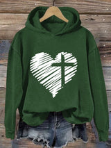 Women'S Love Cross Printed Casual Hoodie