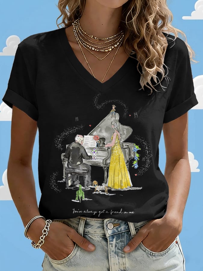 V-Neck Retro You've Always Got A Friend In Me Print T-Shirt
