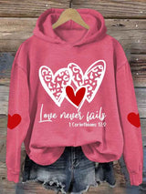 Women's Love Never Fails Heart Printed Sweatshirt