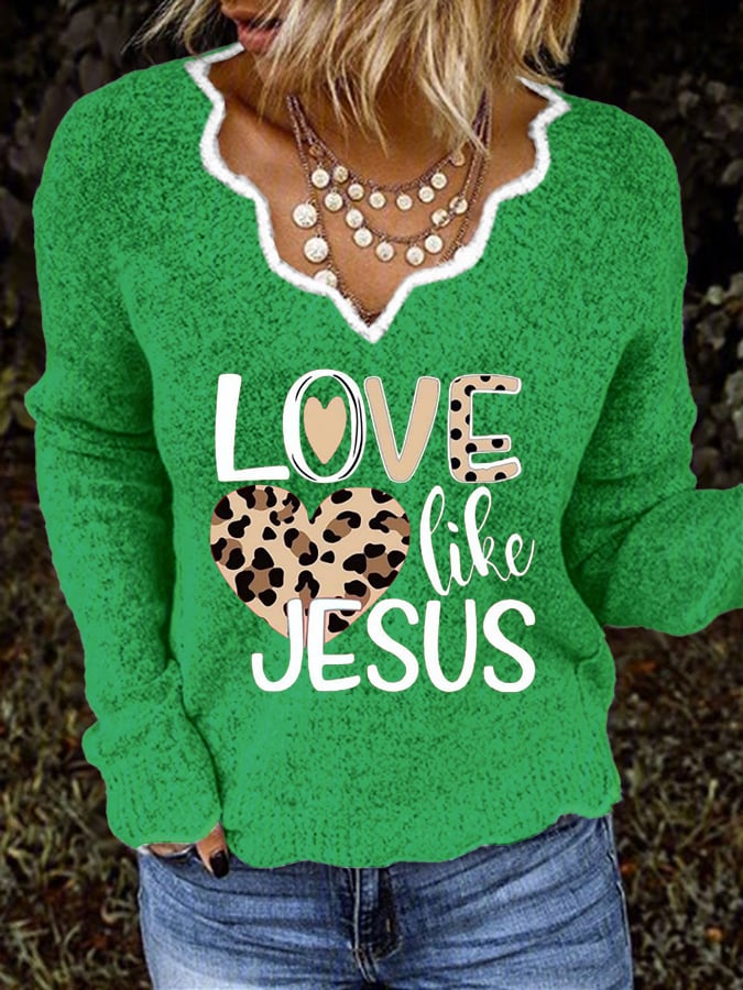 Women's Valentine's Day Faith Print V-Neck Top