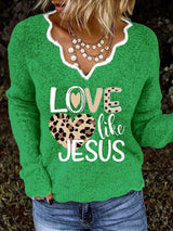 Women's Valentine's Day Faith Print V-Neck Top