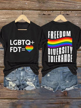 V-Neck Retro FDT Freedom Diversity Tolerance Print T-Shirt