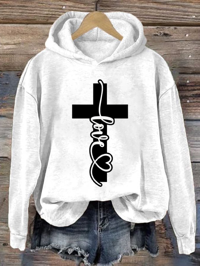 Women's  Love Cross Print Casual Sweatshirt
