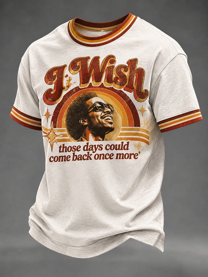 Men's Vintage Musical Art Print Round Neck T-shirt