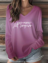 Women's Not Perfect Just Forgiven Printed V-Neck Long Sleeve T-Shirt