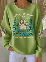 Retro Washington Strong Save The Animals Print Sweatshirt