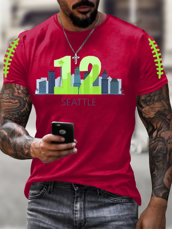 Men's Rugby Print Casual T-Shirt
