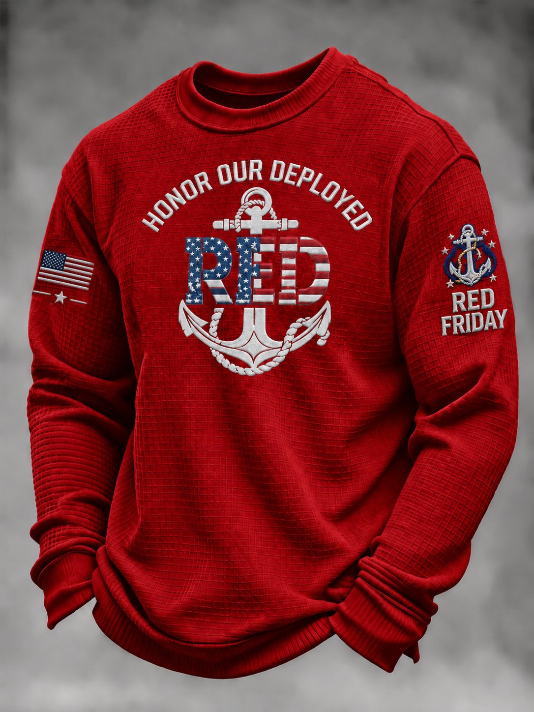 Men's Red Friday Casual Waffle-Knit Top