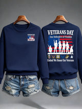 Women's Veterans Day Sweatshirt, Our Defenders of Freedom American Flag and Soldier Silhouettes