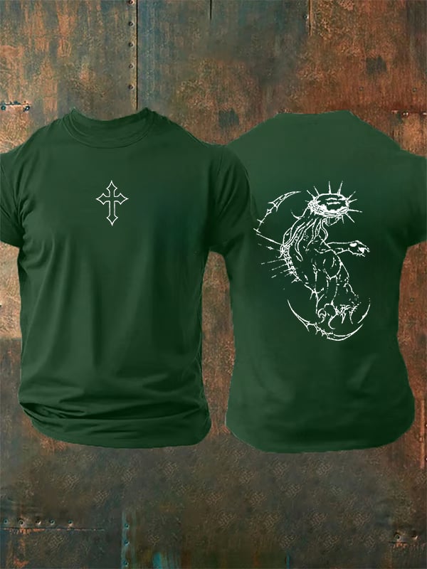 Unisex Fearless Cross Print Acid Washed T-shirt