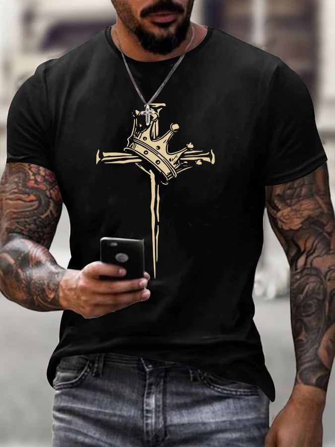 Men'S Casual Faith Cross Crown Short-Sleeved T-Shirt