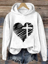 Women'S Love Cross Printed Casual Hoodie