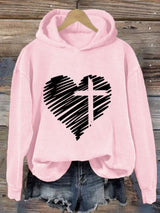 Women'S Love Cross Printed Casual Hoodie