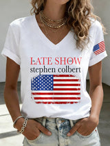 V-Neck Retro Last Show Print T-Shirt