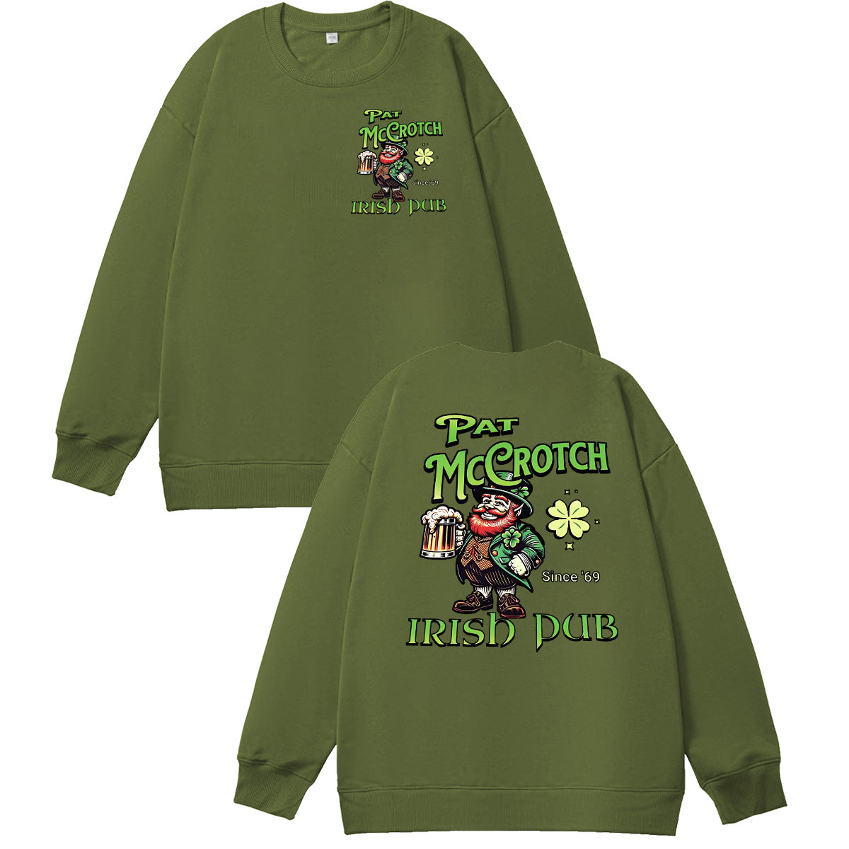 St.Patrick's Day Print Pattern 100% 300g Cotton Crew Neck Sweatshirt