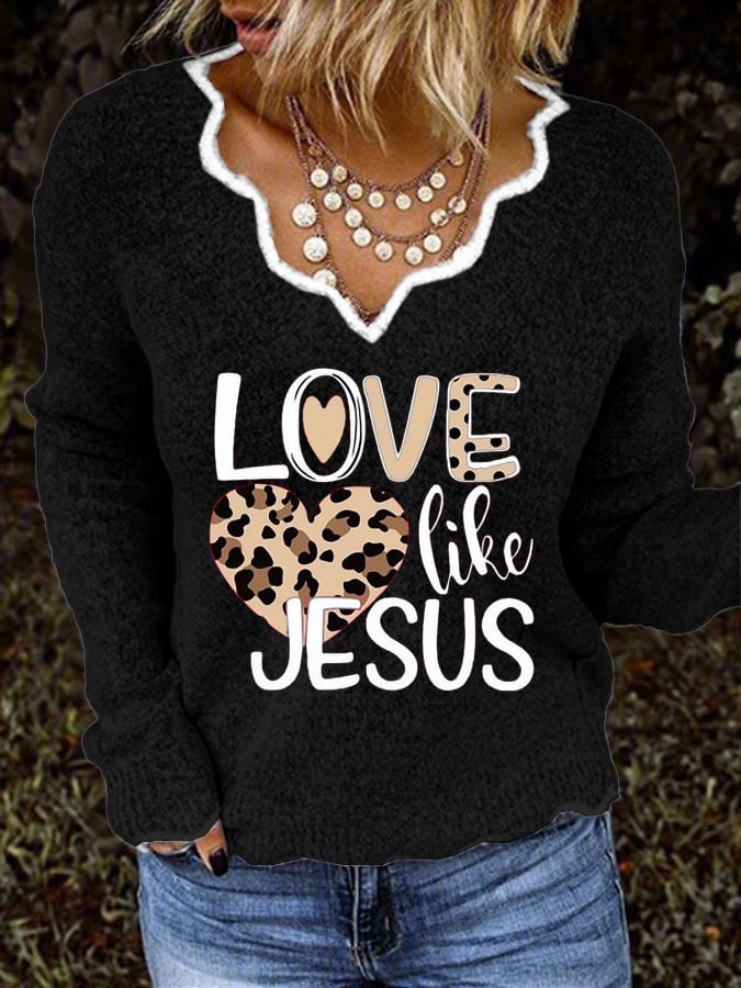 Women's Valentine's Day Faith Print V-Neck Top