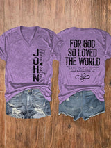 Women's John 3:16 For God So Loved The World Printed V-Neck T-Shirt