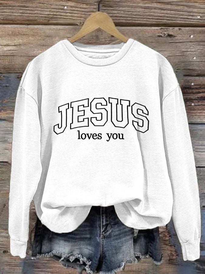 Women's Casual Jesus Loves You Printed Sweatshirt