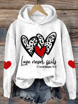 Women's Love Never Fails Heart Printed Sweatshirt