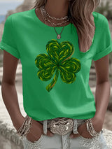 St. Patrick'S Day Pattern Clover Round-Neck 100% Cotton 180g T-Shirt