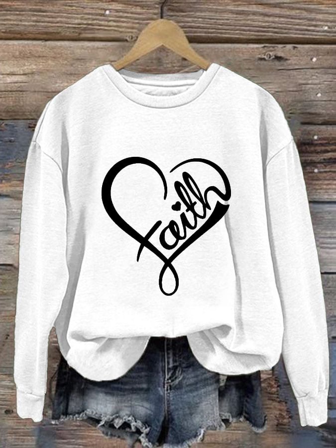 Faith Print Crew Neck Pullover