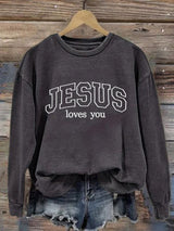 Women's Casual Jesus Loves You Printed Sweatshirt