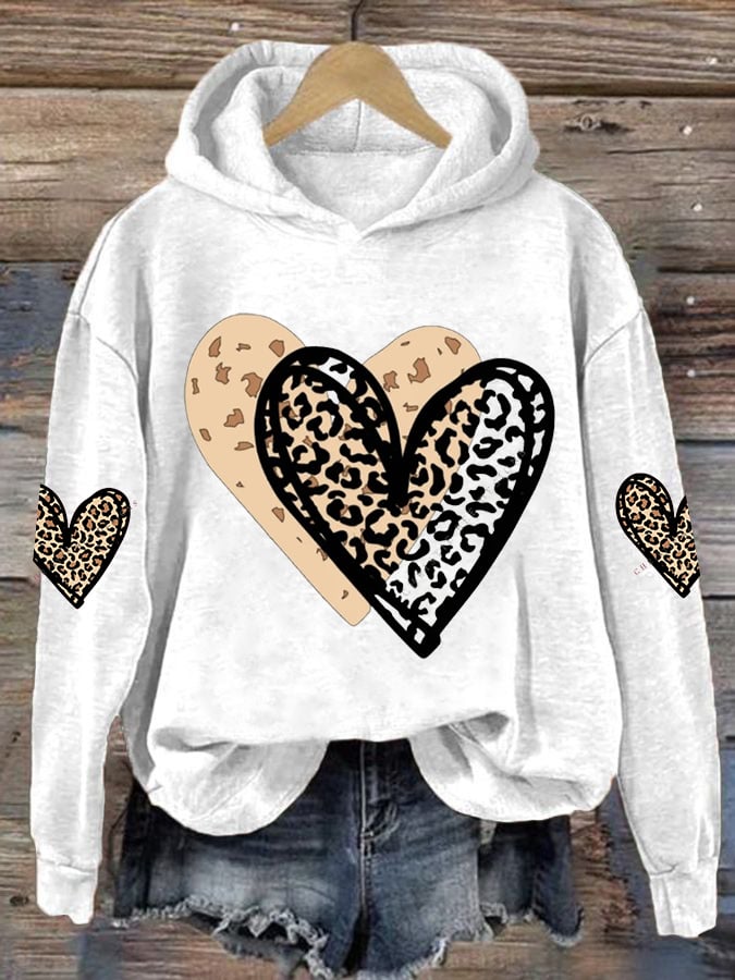 Women's Valentine's Day printed hooded sweatshirt