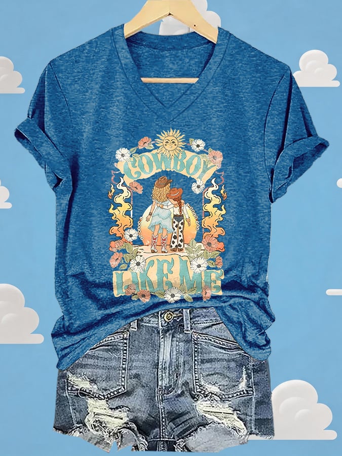 V-Neck Retro I Knew It Print T-Shirt