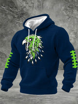 Men's Football Printed Plaid Fabric Hooded Sweatshirt